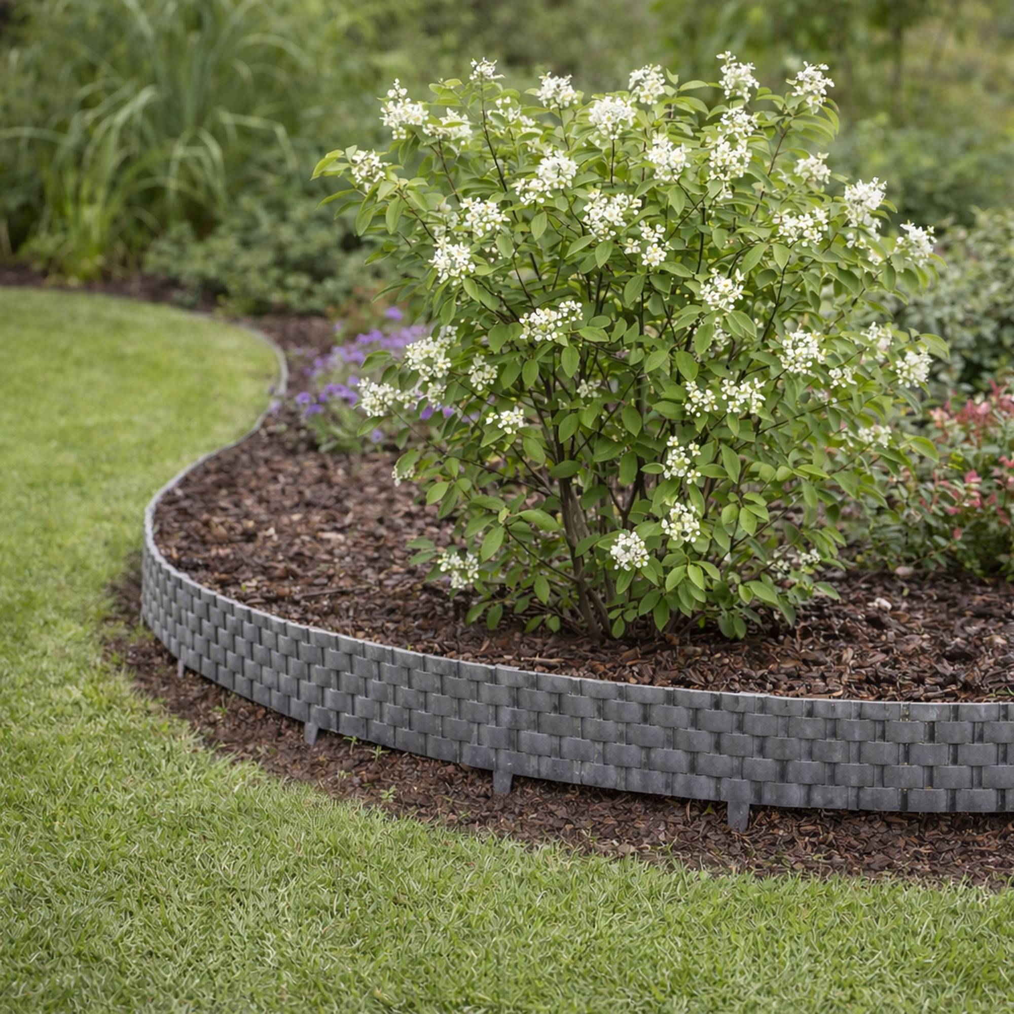 Bordure de pelouse aspect rotin gris 12x80 cm – Bordure plastique jardin modulable - Image 7