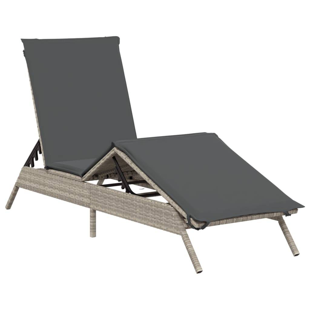 Chaise longue résine tressée avec coussin gris clair 170/200 x 59 x 26/50/64/75/85 cm - PANGIVO - Image 2