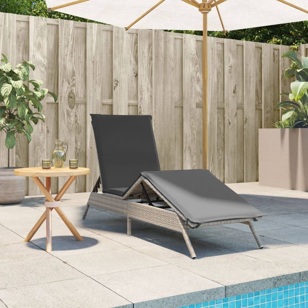 Chaise longue résine tressée avec coussin gris clair 170/200 x 59 x 26/50/64/75/85 cm - PANGIVO - Image 3