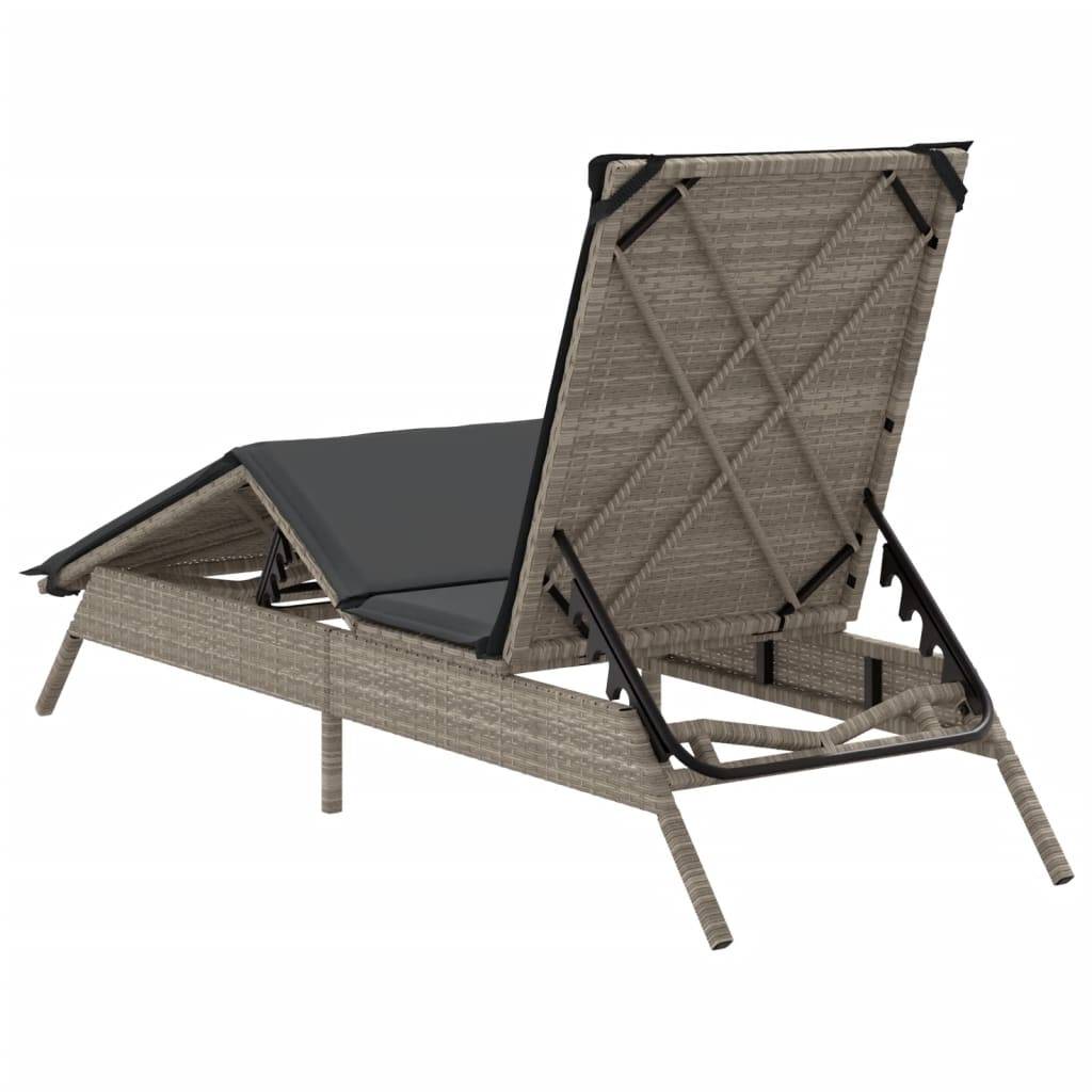 Chaise longue résine tressée avec coussin gris clair 170/200 x 59 x 26/50/64/75/85 cm - PANGIVO - Image 6