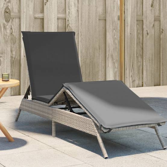 Chaise longue résine tressée avec coussin gris clair 170/200 x 59 x 26/50/64/75/85 cm - PANGIVO - Image 1