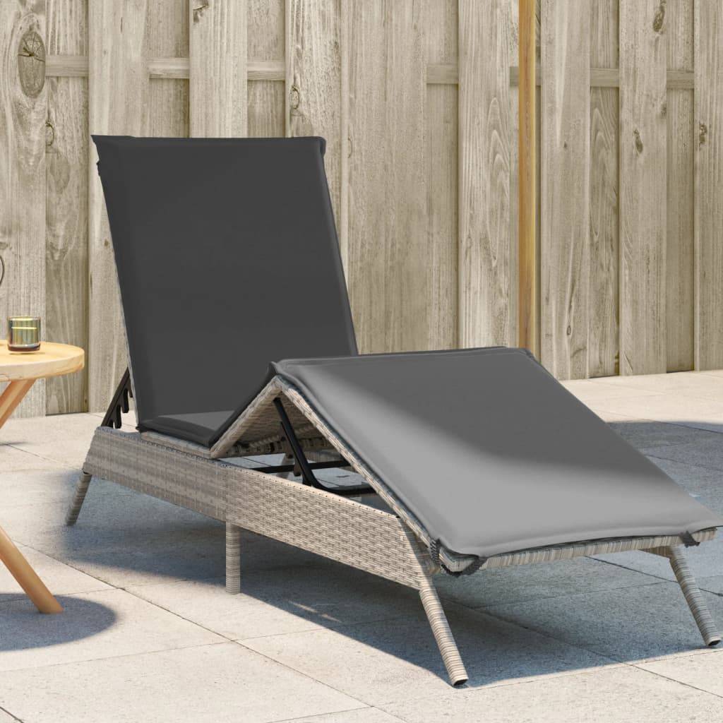 Chaise longue résine tressée avec coussin gris clair 170/200 x 59 x 26/50/64/75/85 cm - PANGIVO - Image 1