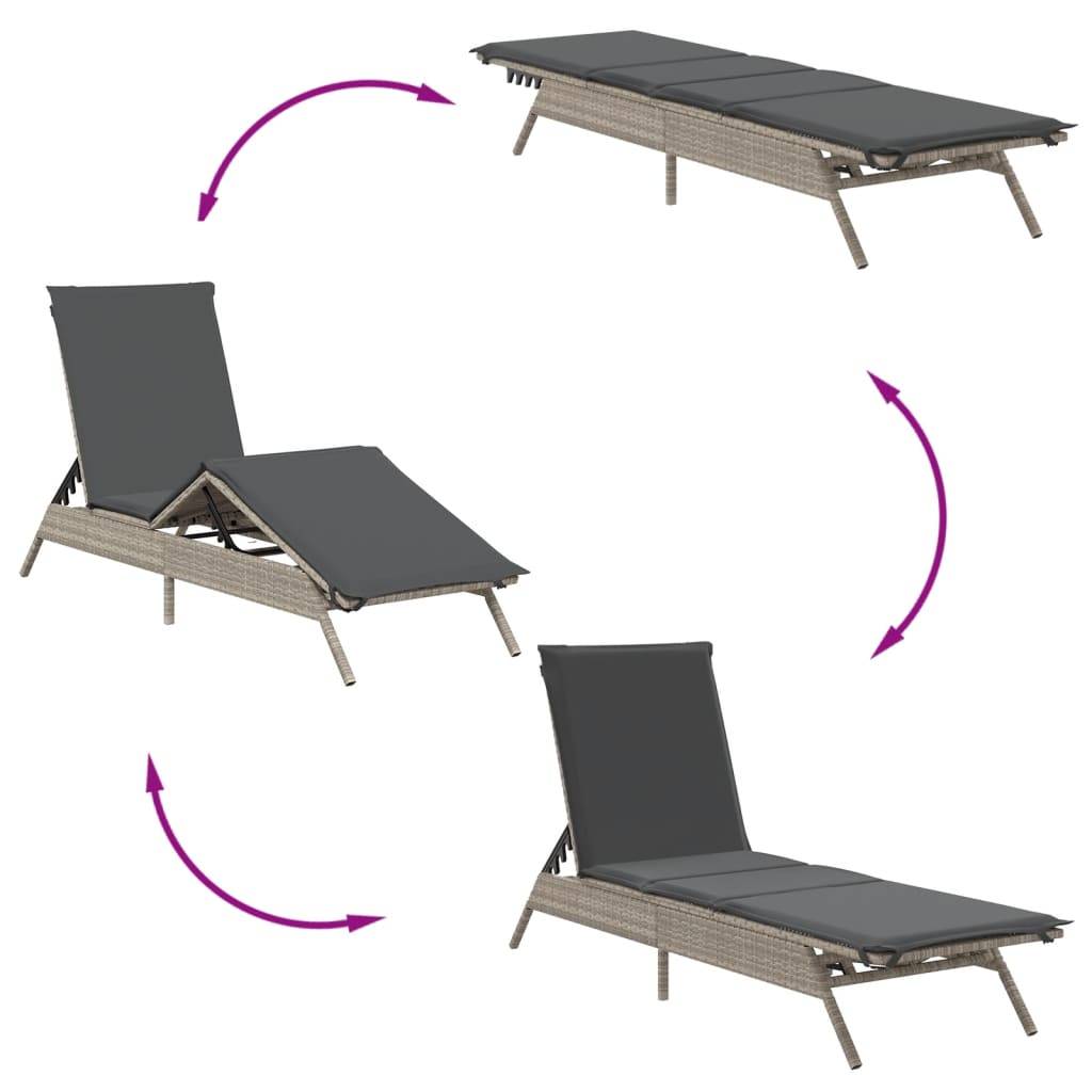 Chaise longue résine tressée avec coussin gris clair 170/200 x 59 x 26/50/64/75/85 cm - PANGIVO - Image 7
