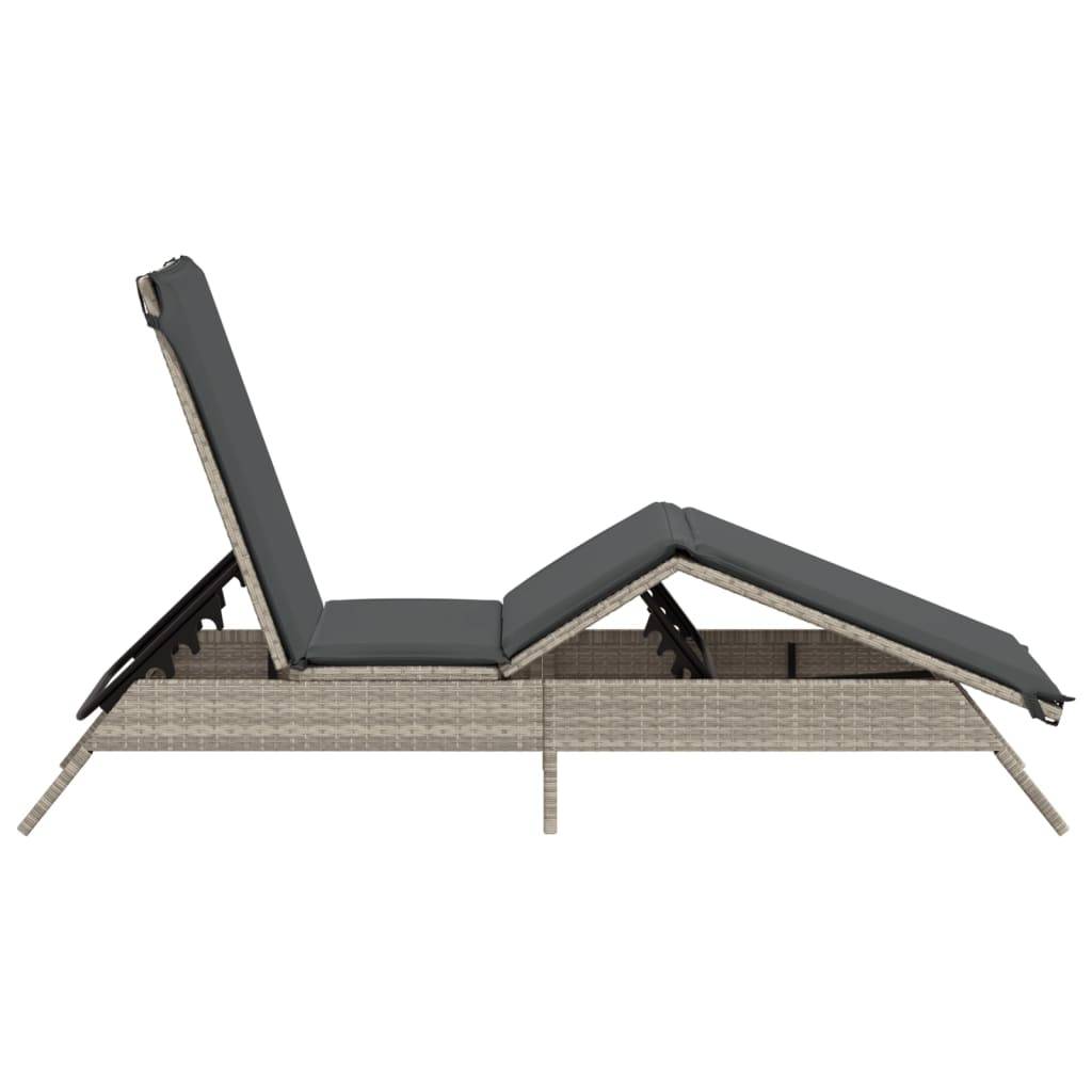 Chaise longue résine tressée avec coussin gris clair 170/200 x 59 x 26/50/64/75/85 cm - PANGIVO - Image 5