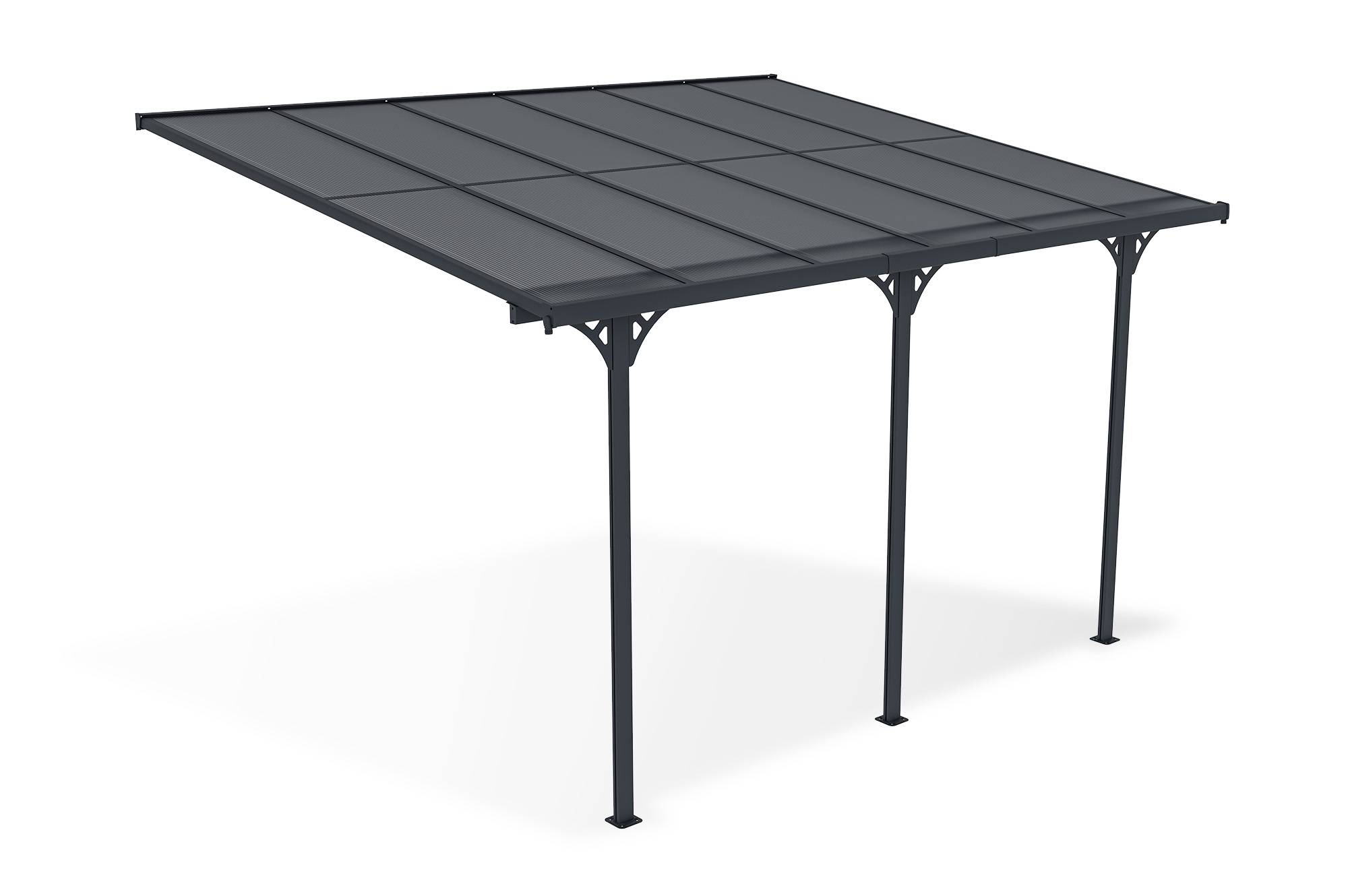 Pergola/Carport adossée 12m² KLEO 4x3 m gris - toit terrasse en aluminium et polycarbonate - Image 3