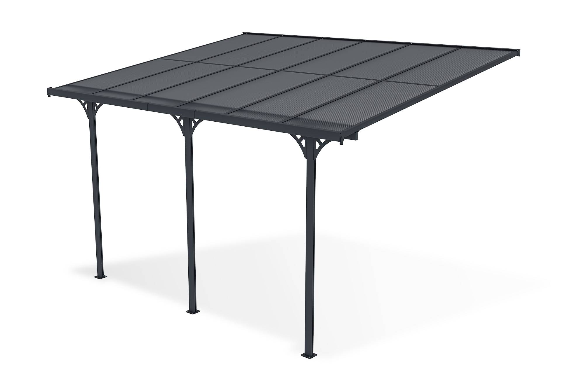 Pergola/Carport adossée 12m² KLEO 4x3 m gris - toit terrasse en aluminium et polycarbonate - Image 5
