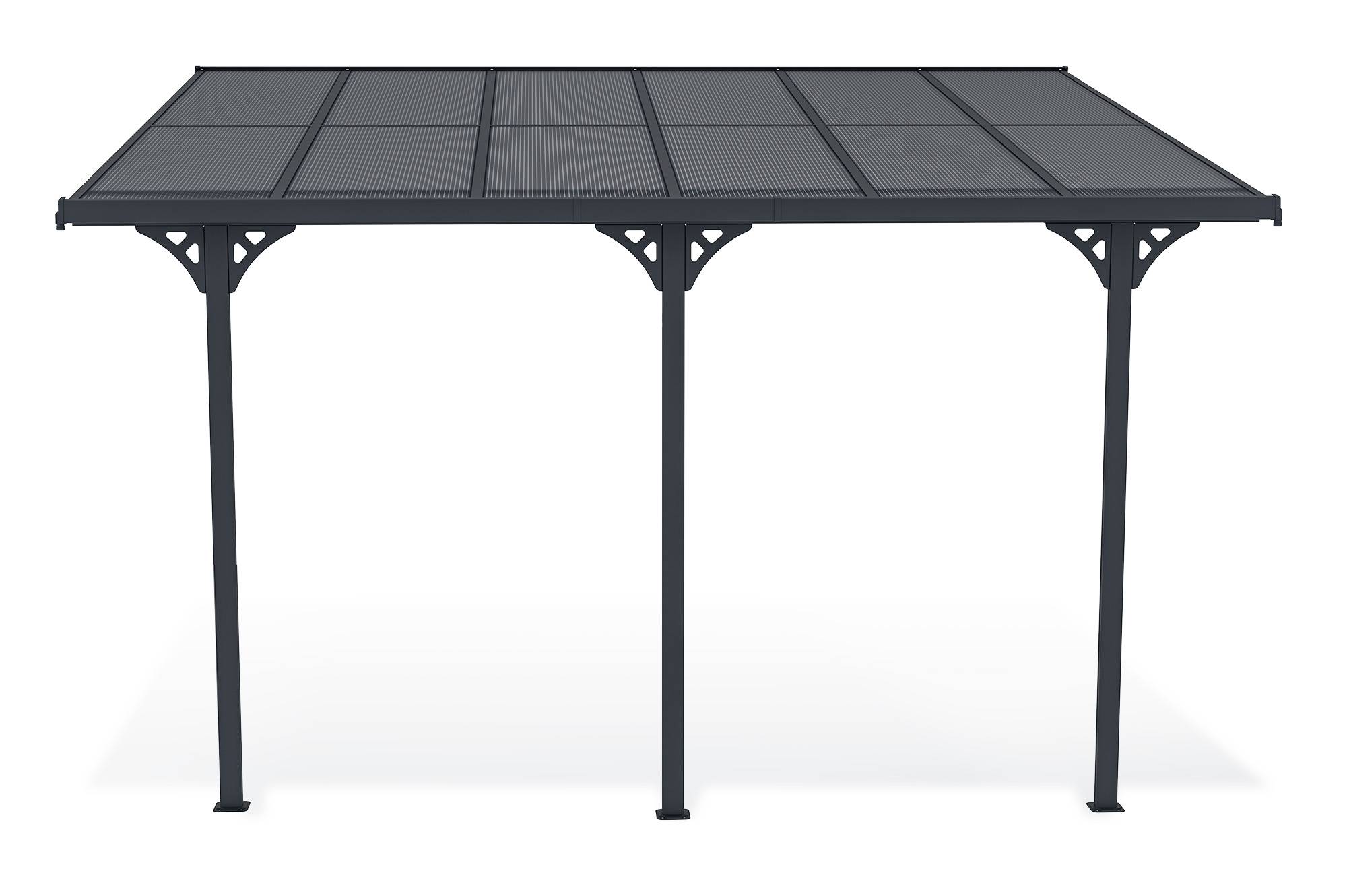 Pergola/Carport adossée 12m² KLEO 4x3 m gris - toit terrasse en aluminium et polycarbonate - Image 4
