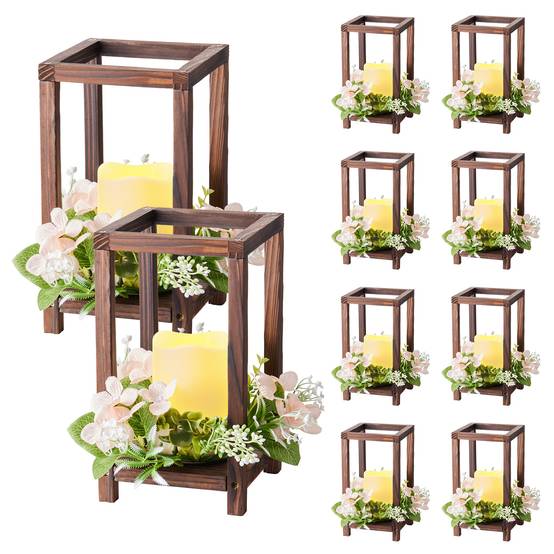 VEVOR Lanterne de Mariage Bois avec Bougies LED Couronnes Fleur Lot de 10 Marron - Image 1