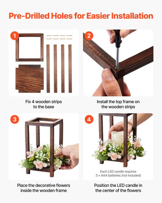 VEVOR Lanterne de Mariage Bois avec Bougies LED Couronnes Fleur Lot de 10 Marron - Image 5