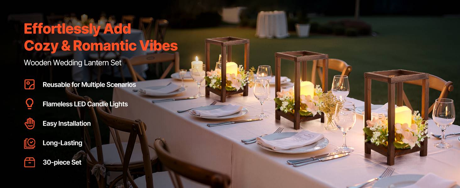VEVOR Lanterne de Mariage Bois avec Bougies LED Couronnes Fleur Lot de 10 Marron - Image 9