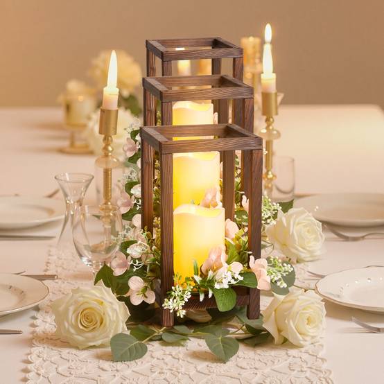 VEVOR Lanterne de Mariage Bois avec Bougies LED Couronnes Fleur Lot de 10 Marron - Image 8