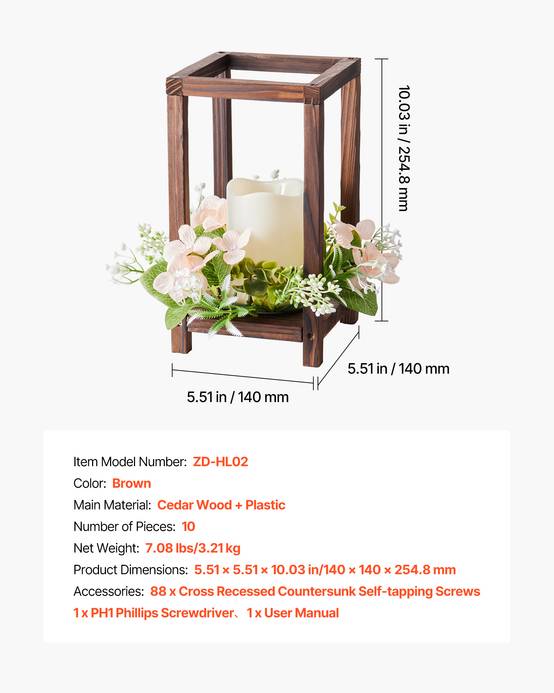 VEVOR Lanterne de Mariage Bois avec Bougies LED Couronnes Fleur Lot de 10 Marron - Image 7