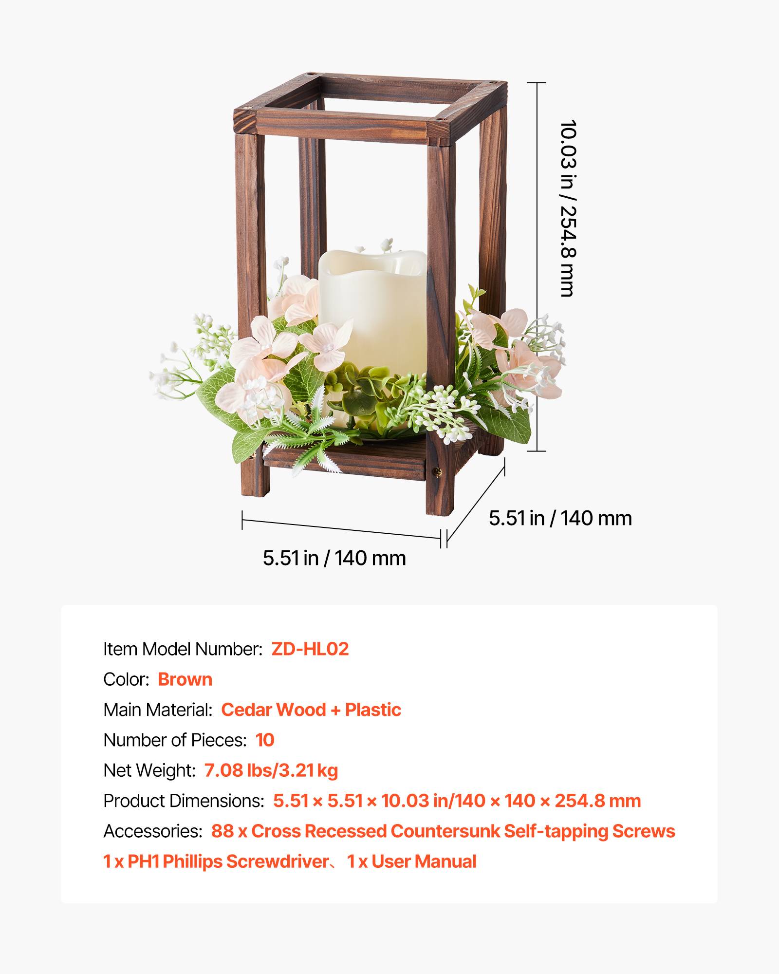 VEVOR Lanterne de Mariage Bois avec Bougies LED Couronnes Fleur Lot de 10 Marron - Image 7