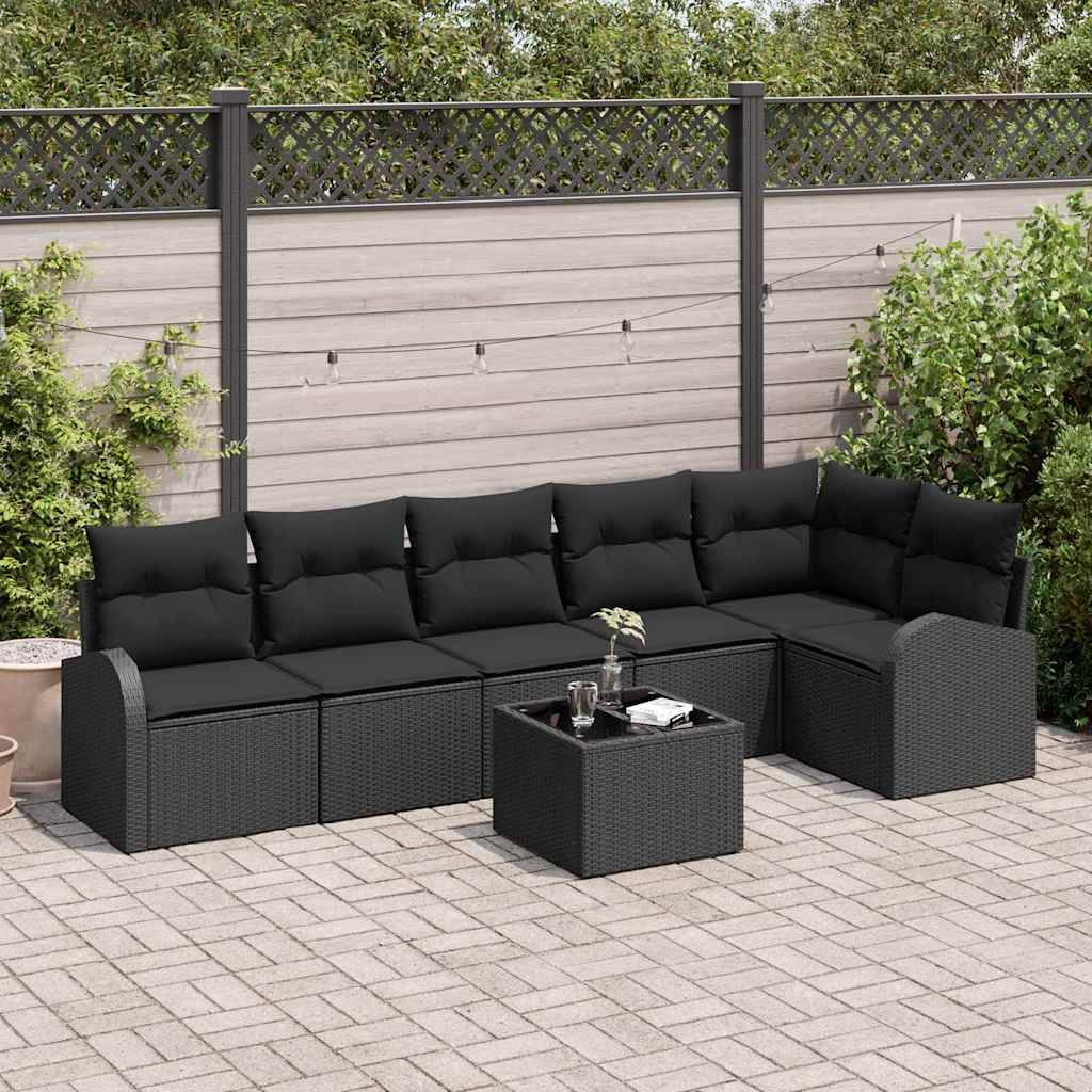 Salon de Jardin 6 Places en Poly Rotin Modulable avec Table Basse et Coussins Confortables Noir – ComfortXL Outdoor Living - Image 1
