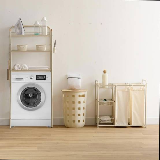 Panier à linge 2 bacs " Linea" 78cm Beige - Image 3