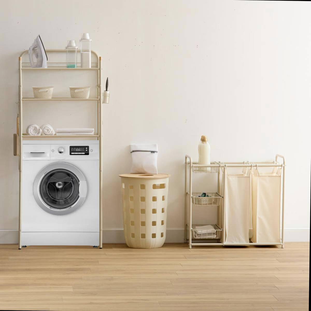 Panier à linge 2 bacs " Linea" 78cm Beige - Image 3
