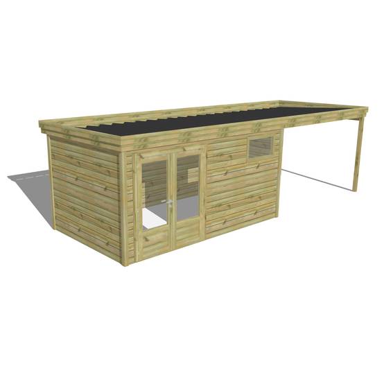 ABRI DE JARDIN bois autoclave 27mm - 7,84x2,64m / 21m2 - Bac acier - Abri Français - Image 1