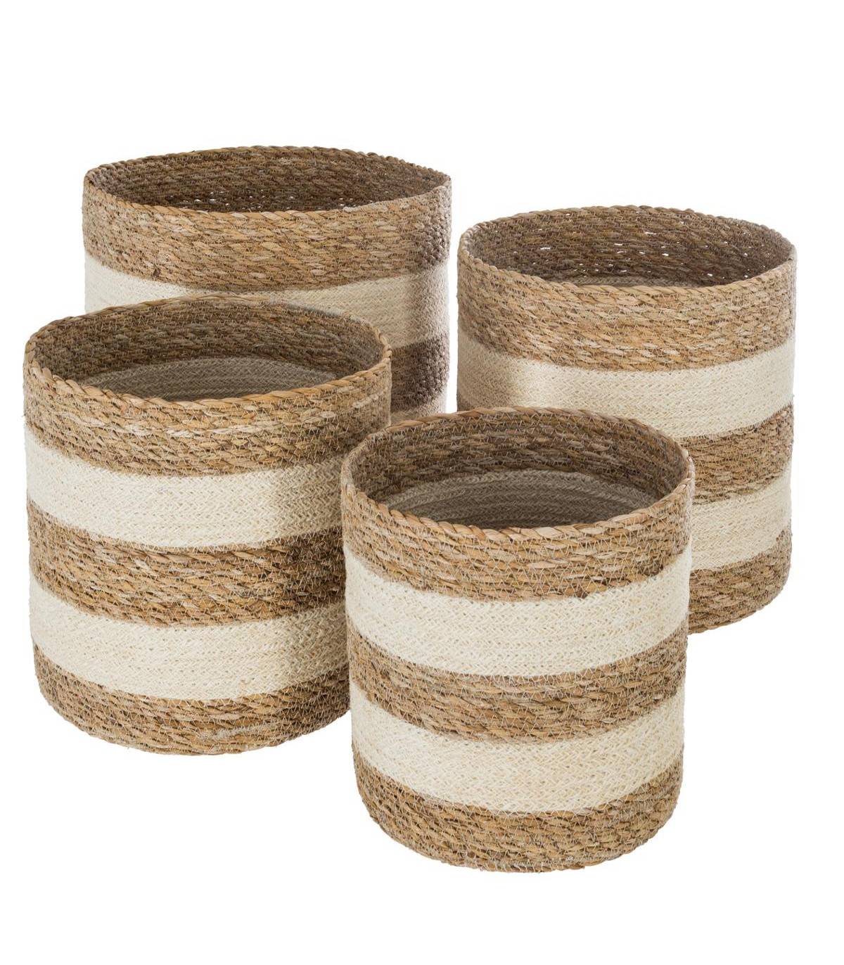 Set de 4 Paniers de rangement en Jute et Seagrass blanc et naturel - Image 1