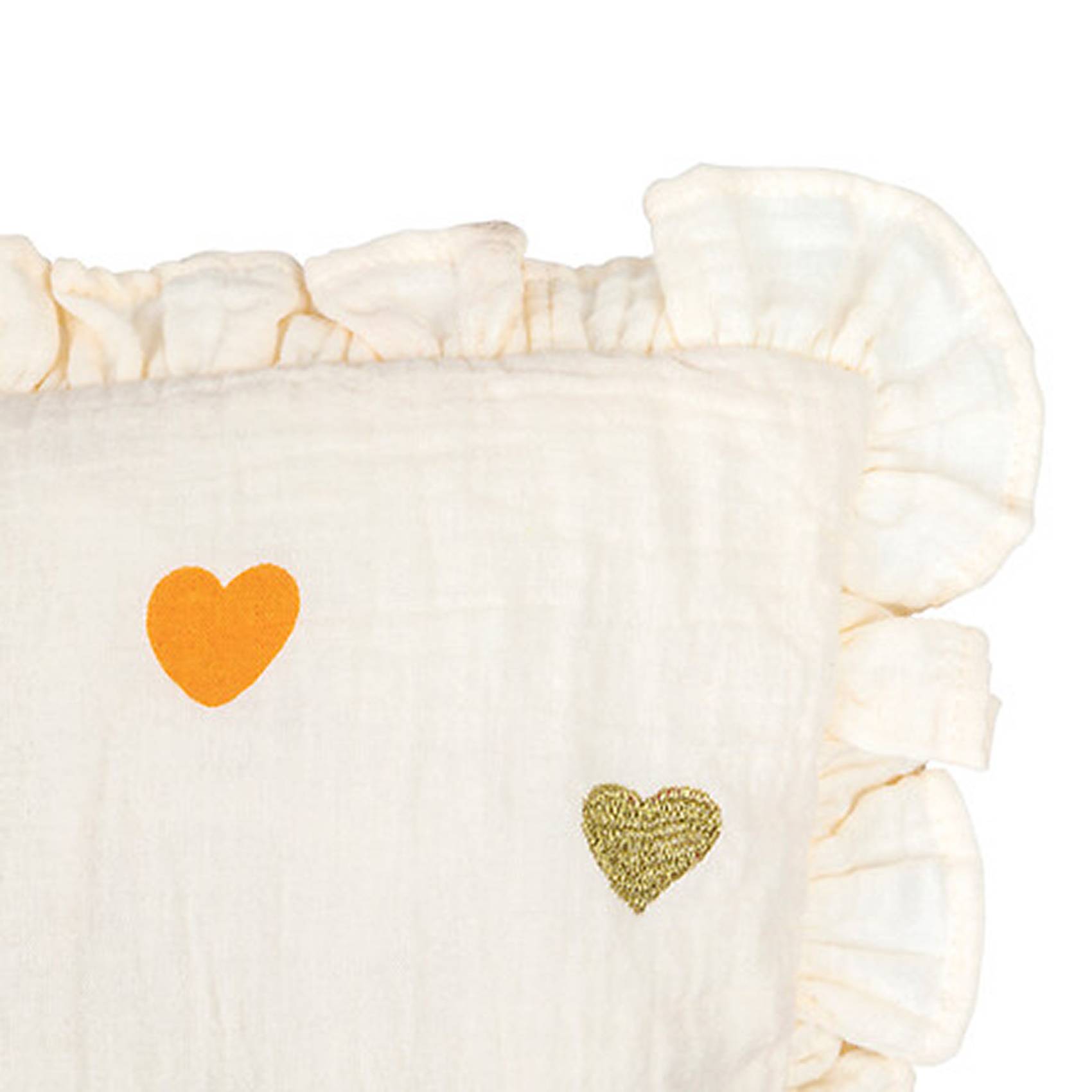 Coussin gaze de coton volants et coeurs brodés - ATMOSPHERA - Coton/Polyester - Blanc - Image 2