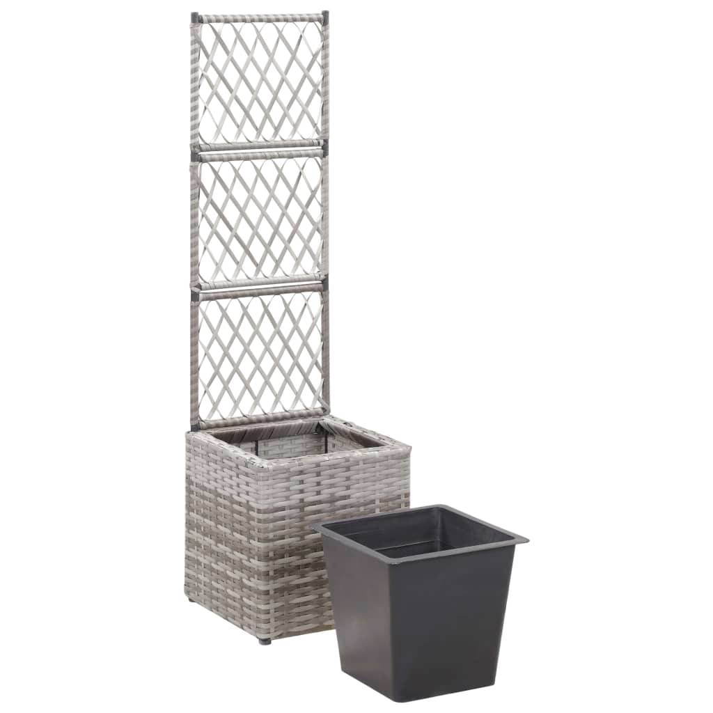 Jardinière lit surélevé plantes fleurs jardin en treillis 1 pot 30 x 30 x 107 cm résine tressée gris - Image 4