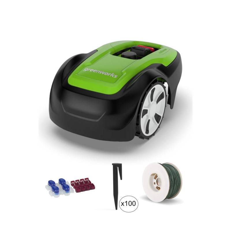 Greenworks - Pack robot tondeuse Optimow M GREENWORKS - pour 500m2 - 100m fil, 100 piquets et connecteurs