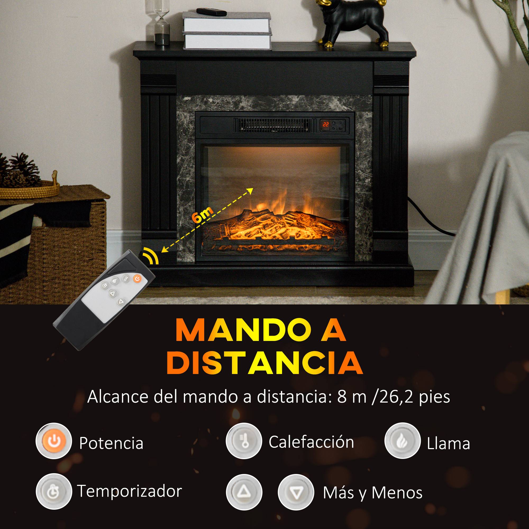 Cheminée électrique 1800W décorative effet flamme télécommande minuterie 80x21,6x67,8 cm noir - Image 8
