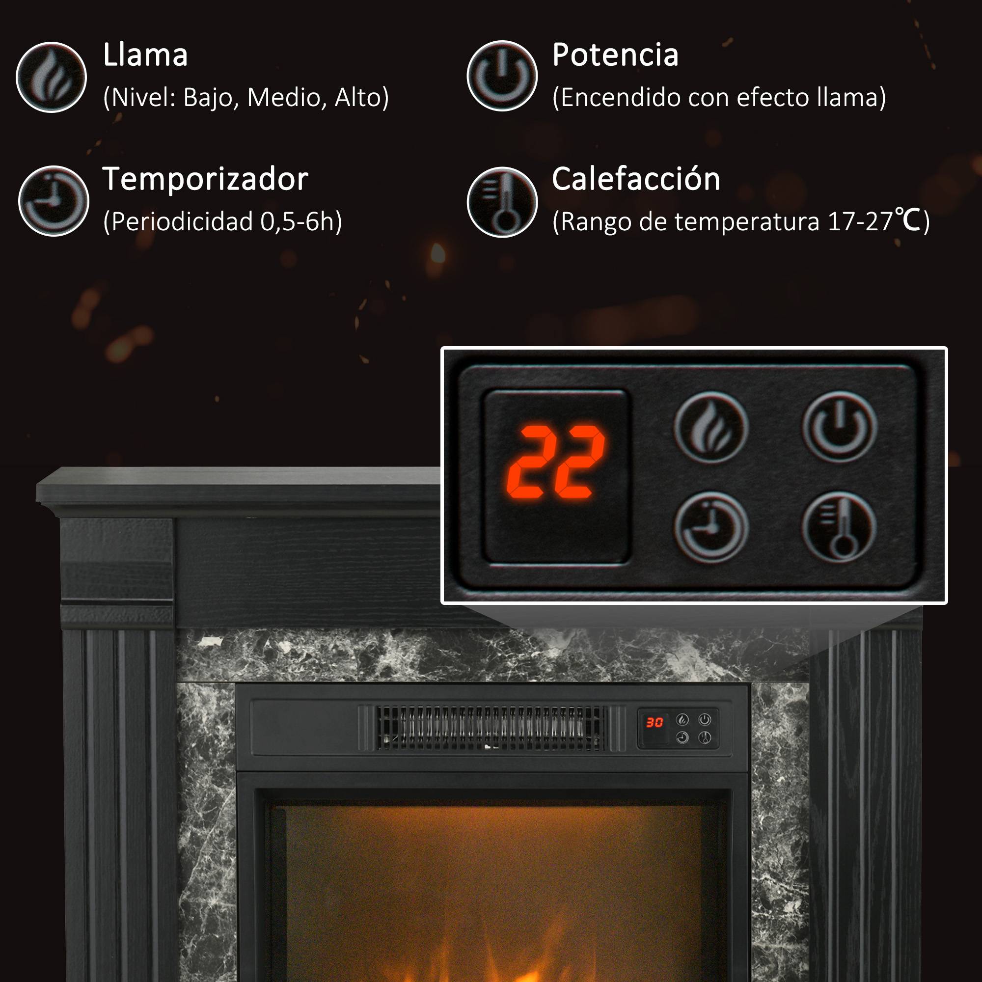 Cheminée électrique 1800W décorative effet flamme télécommande minuterie 80x21,6x67,8 cm noir - Image 7
