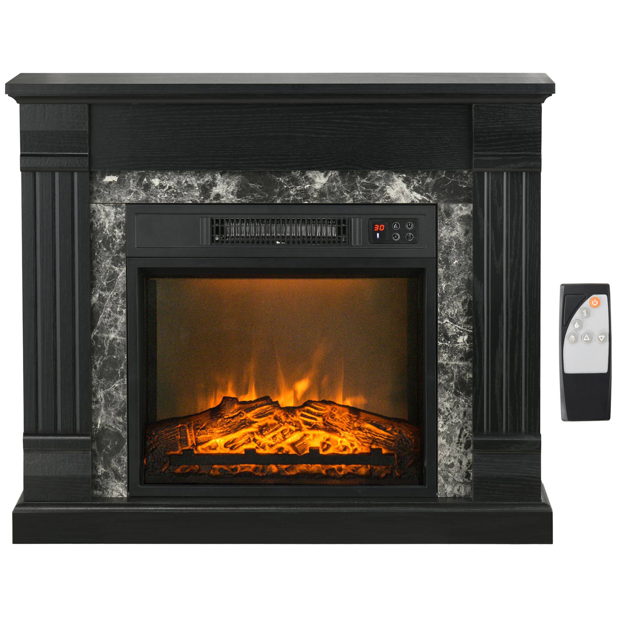 Cheminée électrique 1800W décorative effet flamme télécommande minuterie 80x21,6x67,8 cm noir - Image 1