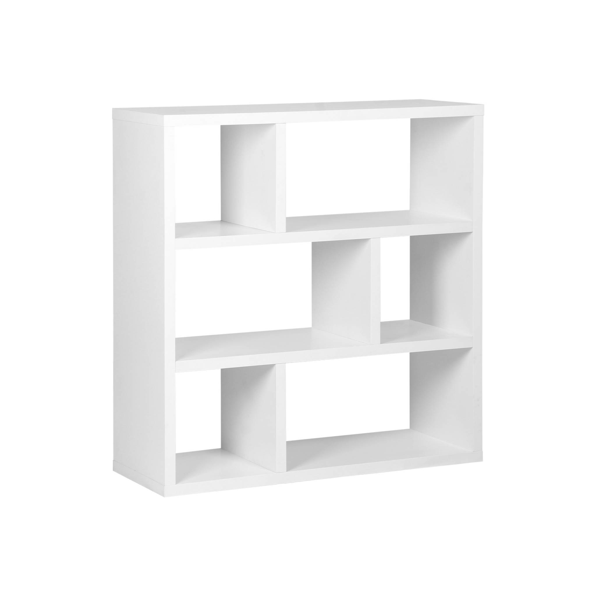 sweeek - Etagère bibliothèque asymétrique 3 niveaux 6 compartiments. casiers. effet bois blanc. L 111.2 x P 39 x H 115.2cm | sweeek - Image 2