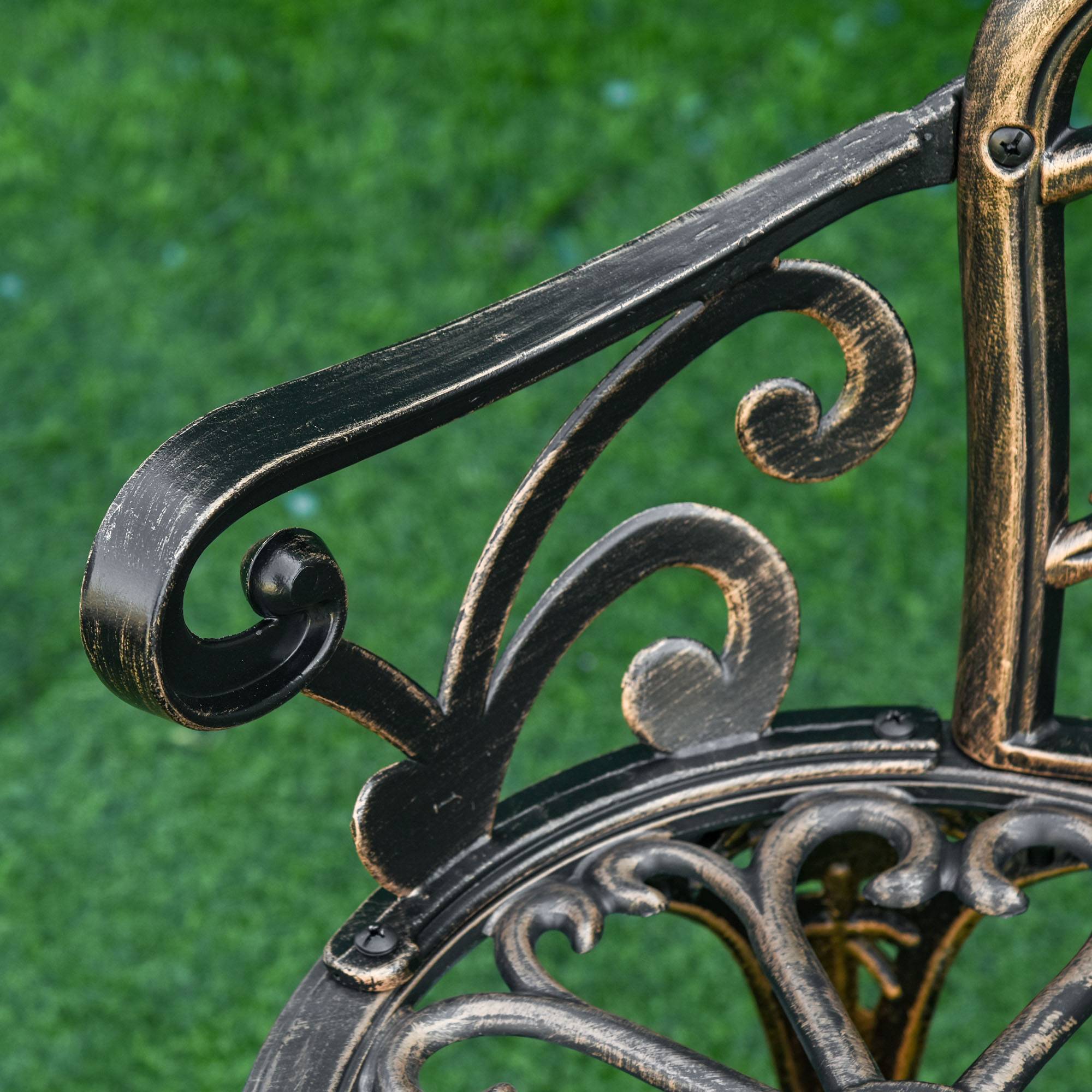 Banc de jardin 2 places en métal, style rétro, motif floral, 100 x 54 x 78 cm, bronze - Image 10
