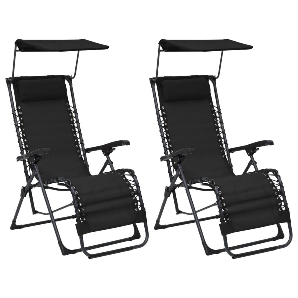 Helloshop26 - Lot de deux chaises pliables de terrasse textilène noir - Image 1