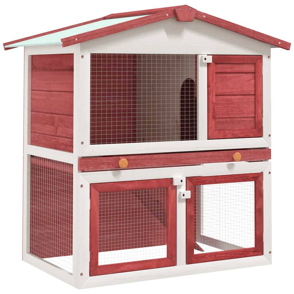 Grand clapier à lapin en bois 2 niveaux avec rampe extérieur Rouge – ComfortXL Outdoor Living - Image 1