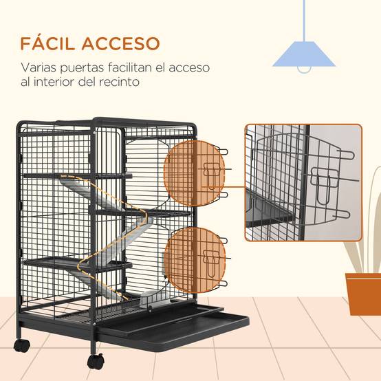 Cage Métal Multi-Niveaux Pour Furets Chinchillas Sur Roues 61x44x95cm Noir - ComfortXL Outdoor Living - Image 9