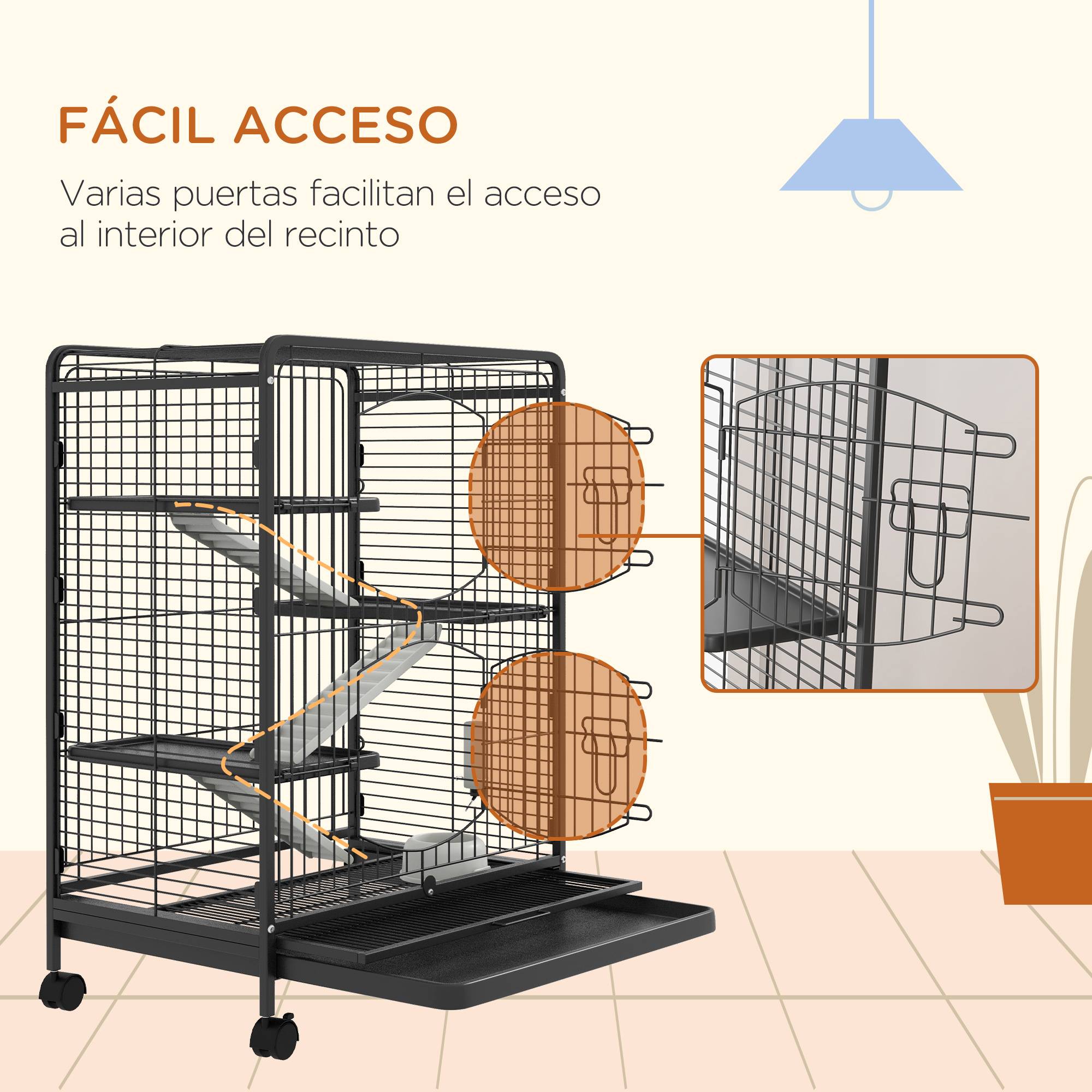 Cage Métal Multi-Niveaux Pour Furets Chinchillas Sur Roues 61x44x95cm Noir - ComfortXL Outdoor Living - Image 9