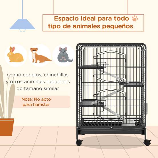 Cage Métal Multi-Niveaux Pour Furets Chinchillas Sur Roues 61x44x95cm Noir - ComfortXL Outdoor Living - Image 6