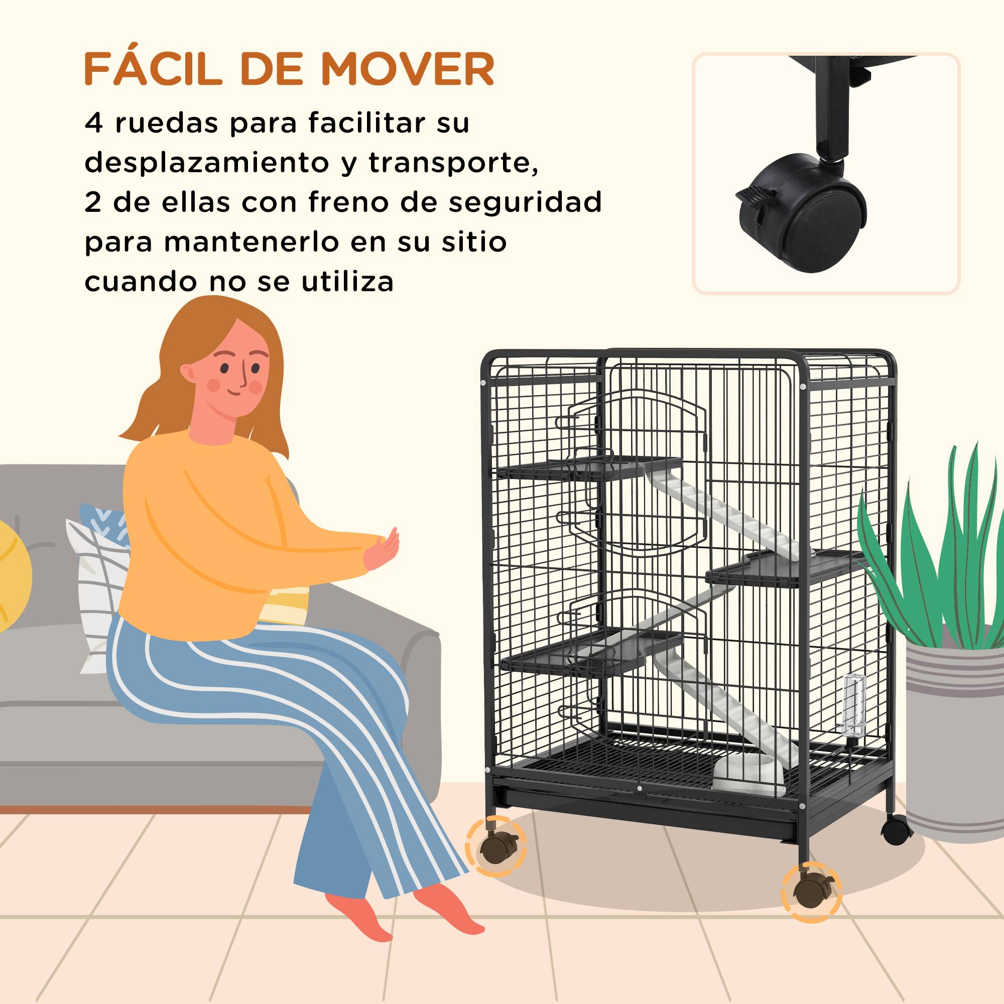Cage Métal Multi-Niveaux Pour Furets Chinchillas Sur Roues 61x44x95cm Noir - ComfortXL Outdoor Living - Image 7