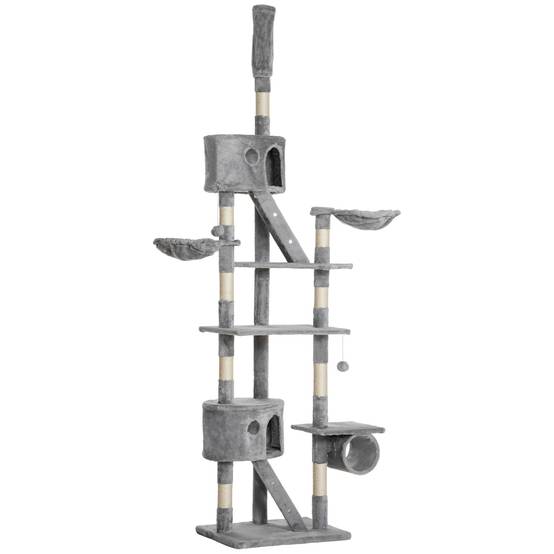 Arbre à chat sisal peluche fixation plafond pour grands chats 60x45x260 cm gris clair - ComfortXL Outdoor Living - Image 2