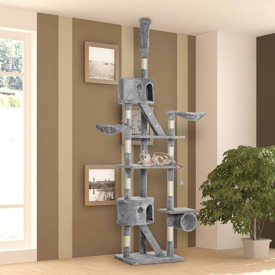 Arbre à chat sisal peluche fixation plafond pour grands chats 60x45x260 cm gris clair - ComfortXL Outdoor Living - Image 4
