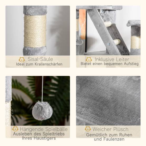 Arbre à chat sisal peluche fixation plafond pour grands chats 60x45x260 cm gris clair - ComfortXL Outdoor Living - Image 8