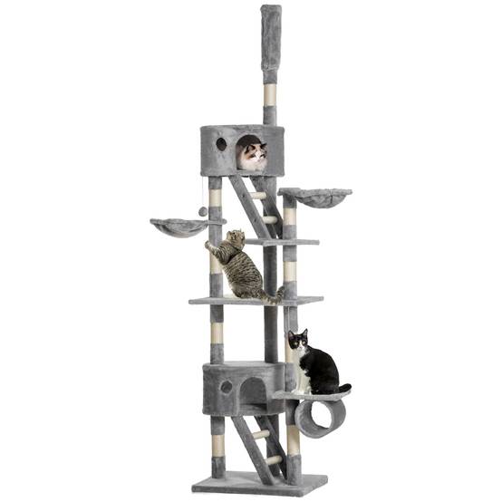 Arbre à chat sisal peluche fixation plafond pour grands chats 60x45x260 cm gris clair - ComfortXL Outdoor Living - Image 1