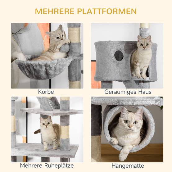 Arbre à chat sisal peluche fixation plafond pour grands chats 60x45x260 cm gris clair - ComfortXL Outdoor Living - Image 7