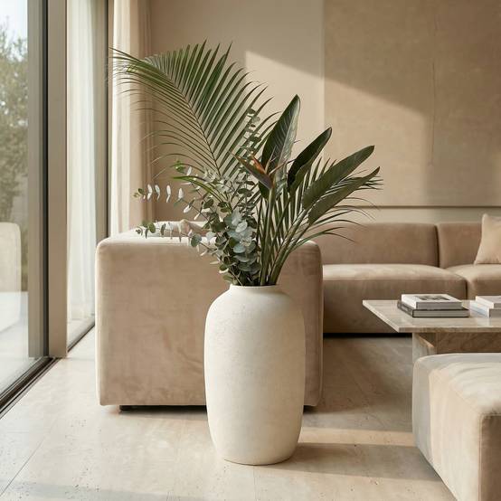 Grand pot de fleurs effet béton intérieur extérieur imperméable 30x51cm blanc - ComfortXL Outdoor Living - Image 2