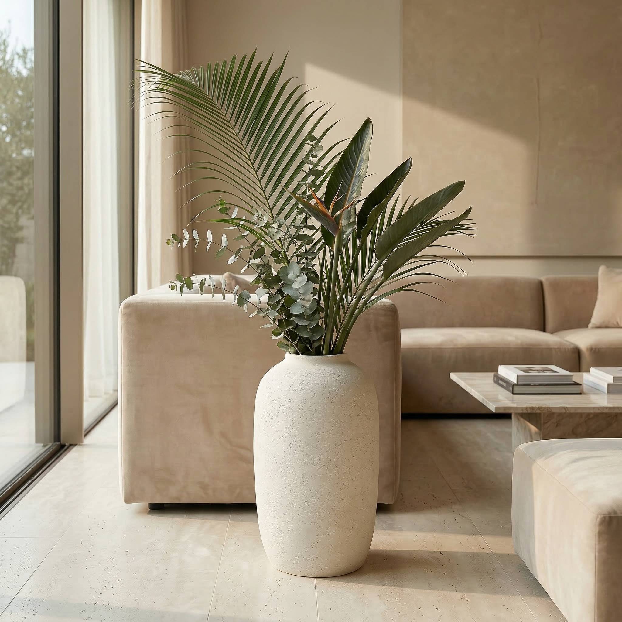 Grand pot de fleurs effet béton intérieur extérieur imperméable 30x51cm blanc - ComfortXL Outdoor Living - Image 2