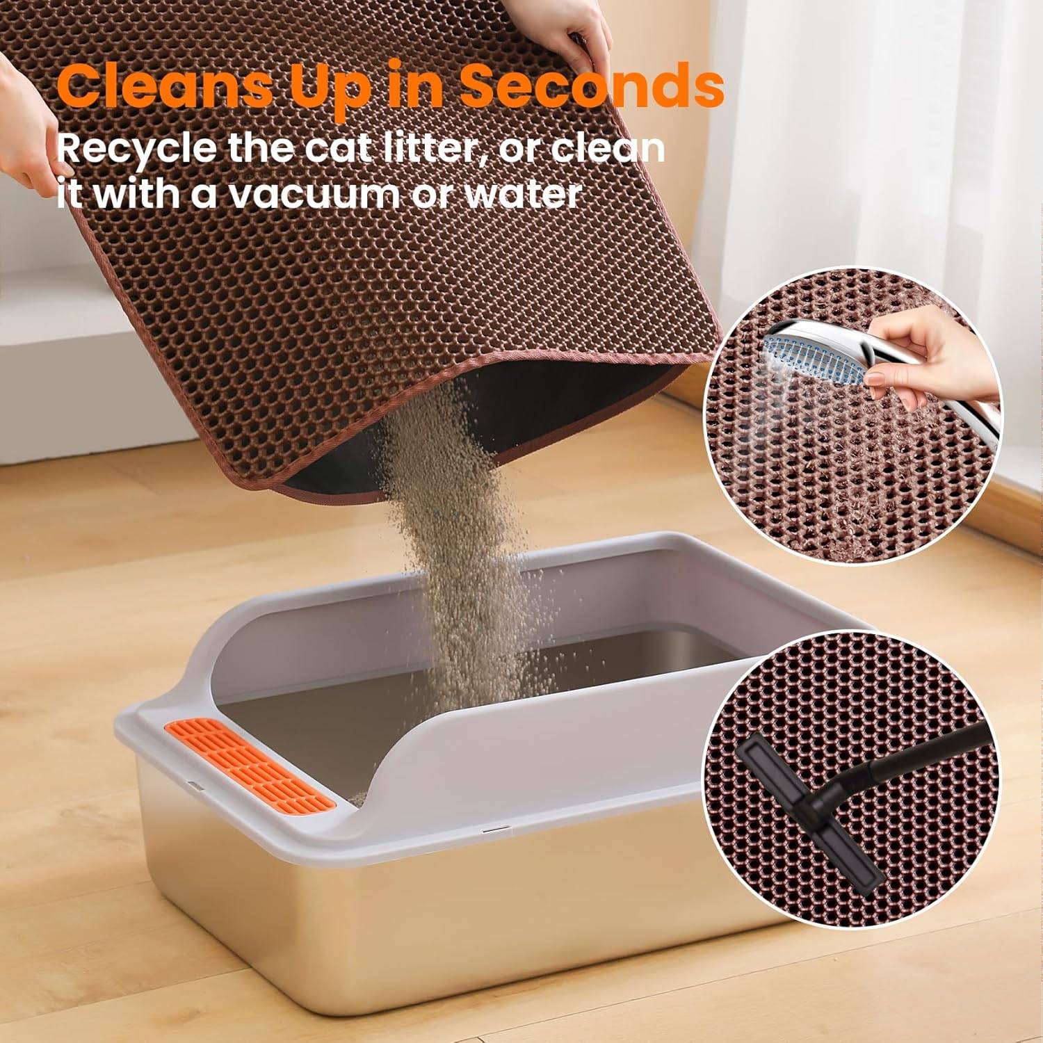 Tapis de litière pour chat, double couche, nid d'abeille, antidérapant, imperméable et anti-urine, accessoire pour chat, 40*50 cm, marron-Lytech - Image 3