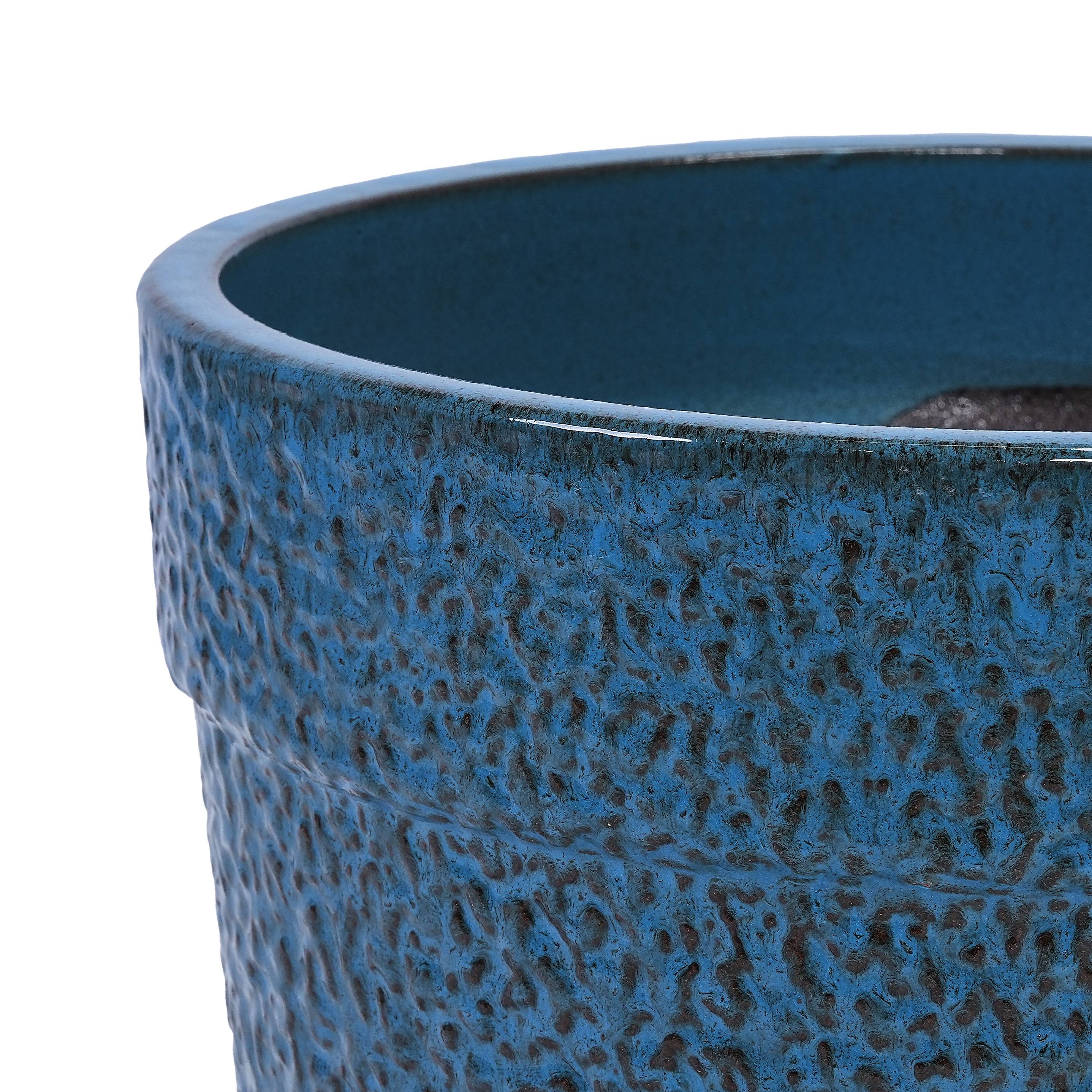 Lot de 3 pots de fleurs en céramique pour intérieur et extérieur avec drainage Bleu Antique - ComfortXL Outdoor Living - Image 7