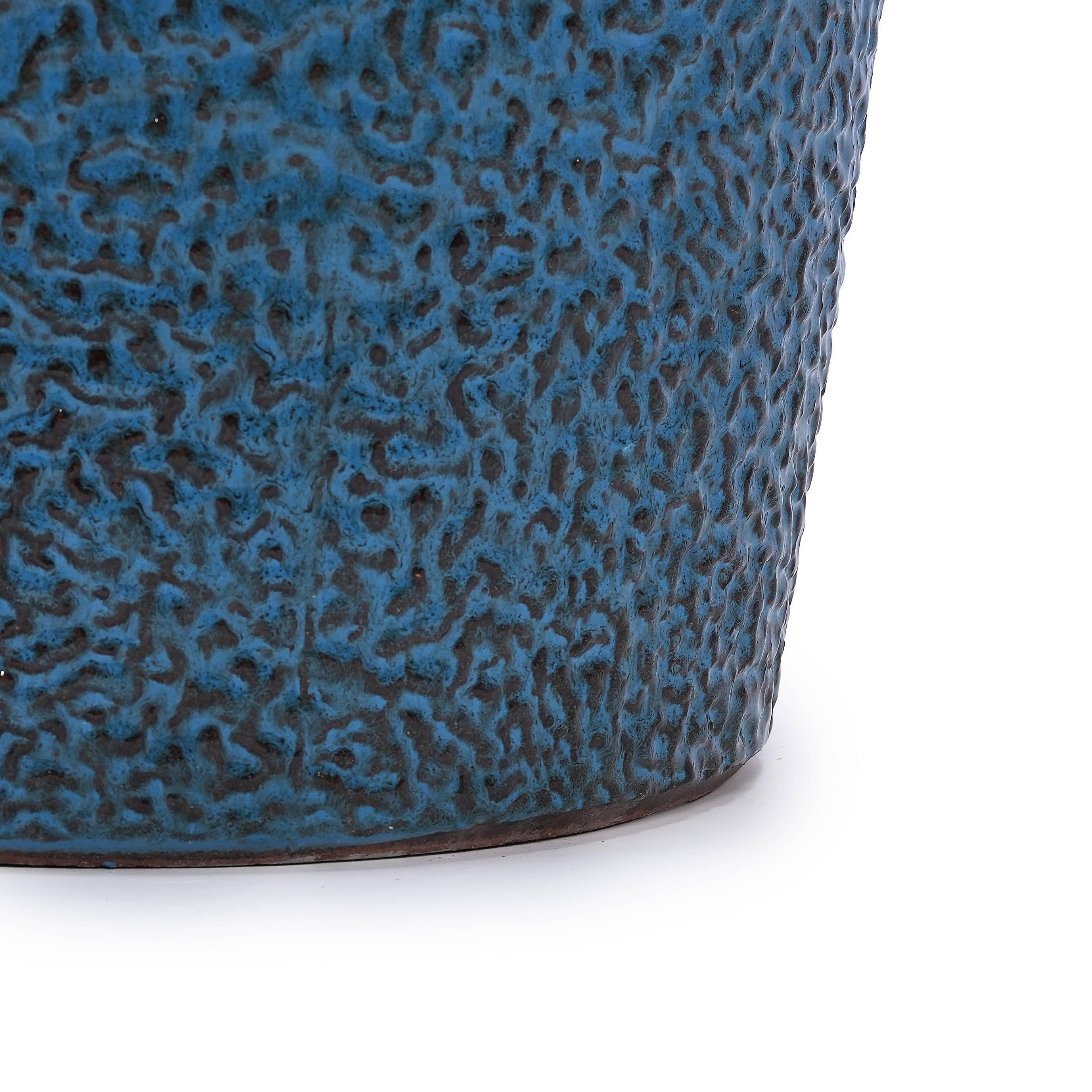 Lot de 3 pots de fleurs en céramique pour intérieur et extérieur avec drainage Bleu Antique - ComfortXL Outdoor Living - Image 8