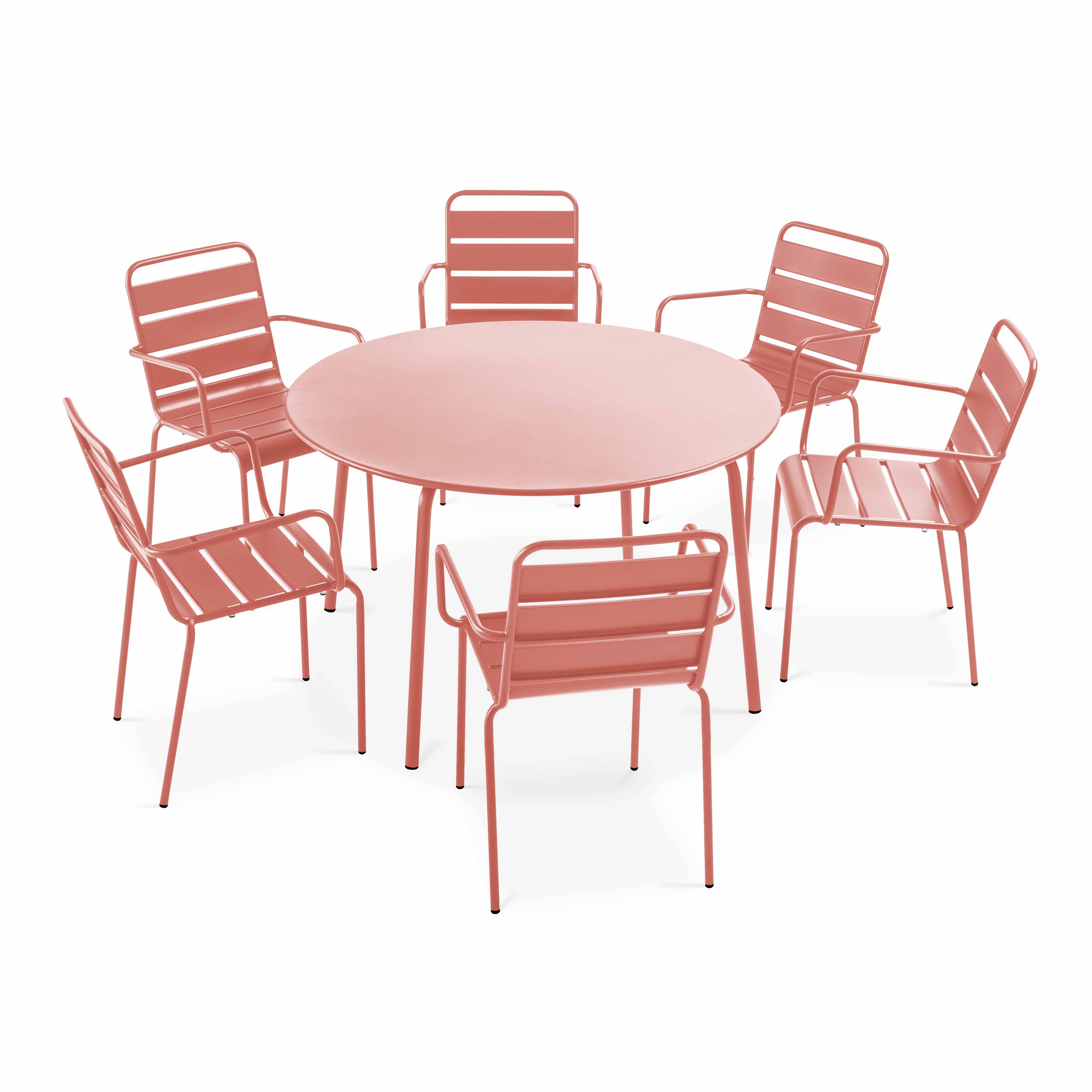 Oviala - Ensemble table de jardin ronde et 6 fauteuils acier argile Palavas - Oviala - Image 1