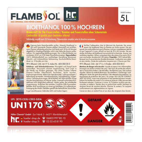 Bioéthanol à 100% dénaturé FLAMBIOL® en bidon de 5 L x 4 - Image 6
