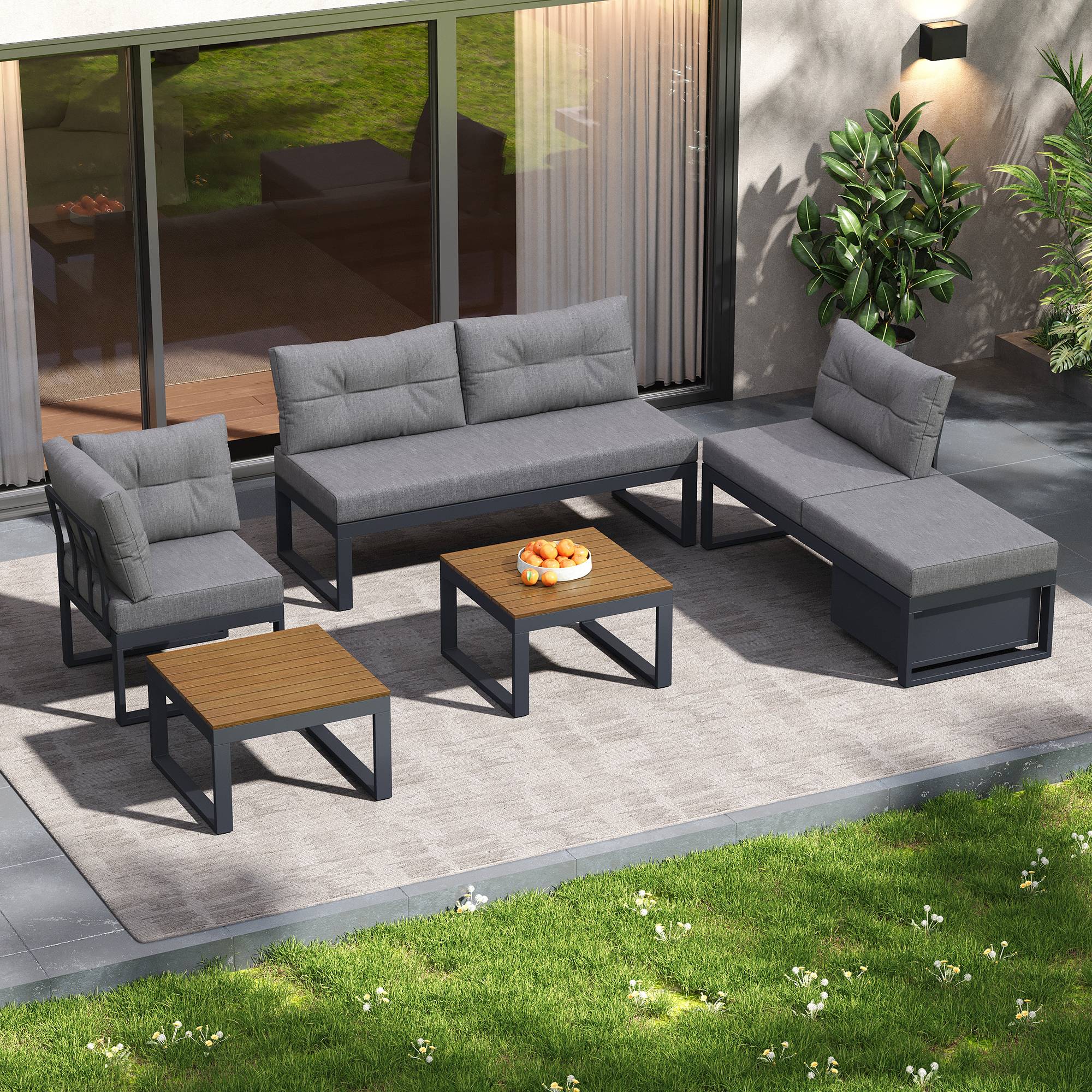 Salon de jardin modulable métal terrasse dossier inclinable 4 places gris foncé - ComfortXL Outdoor Living