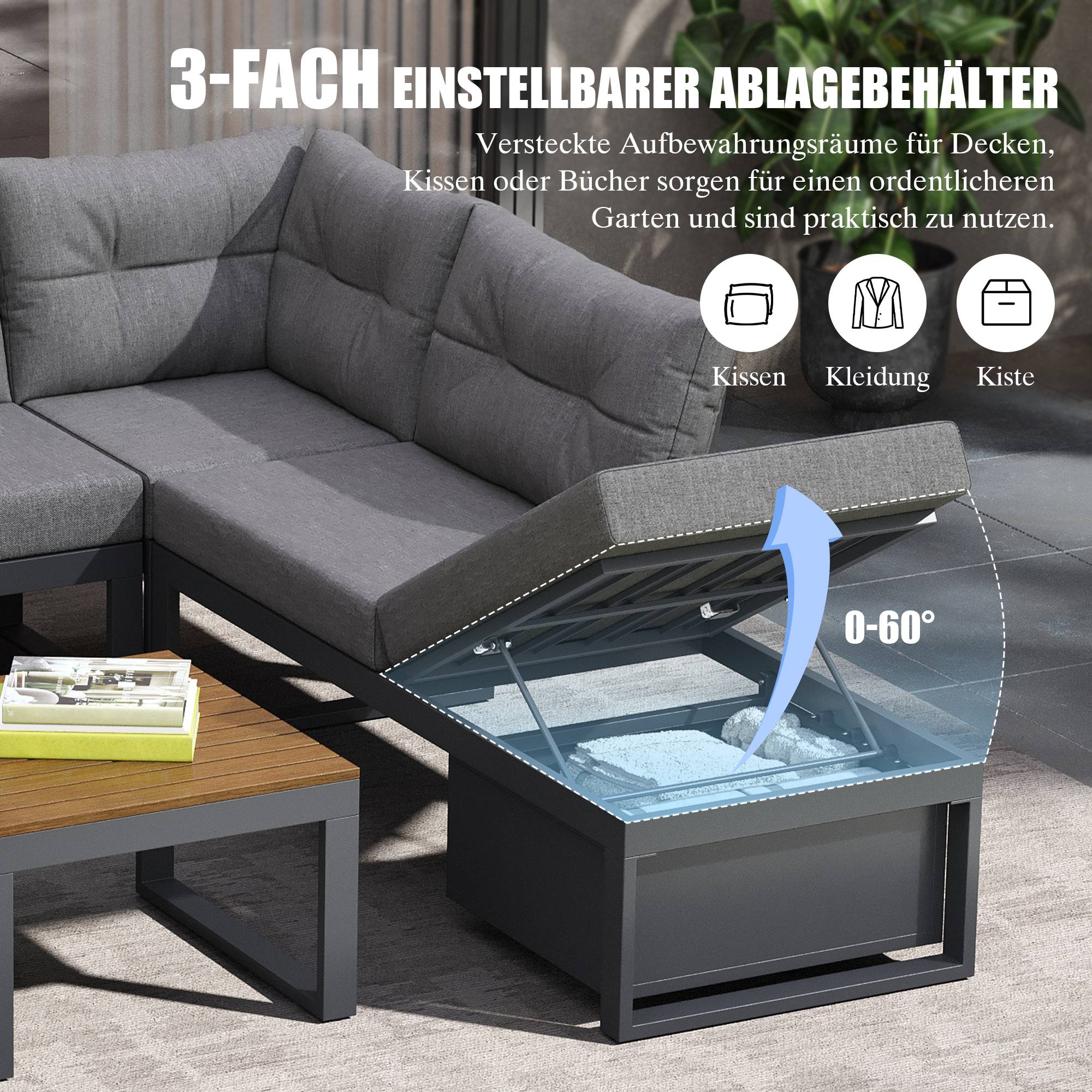 Salon de jardin modulable métal terrasse dossier inclinable 4 places gris foncé - ComfortXL Outdoor Living - Image 5